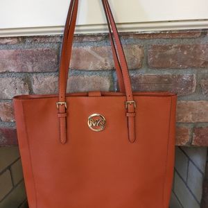Michael Kors Burnt Orange Leather Tote with Gold Circle Logo